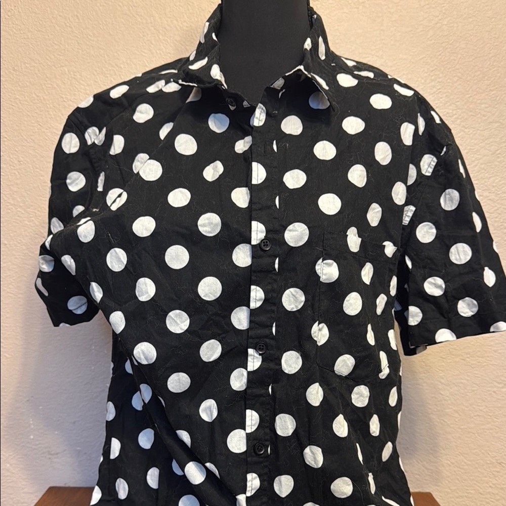 Black and White Polka Dot Casual Button Down Shirt